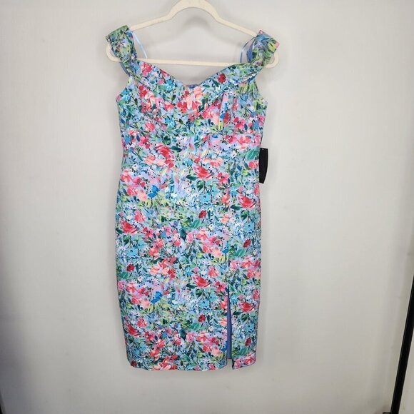 NWT Aidan by Aidan Mattox Off the Shoulder Floral Dress Lilac Multi Size 10 - Picture 5 of 16